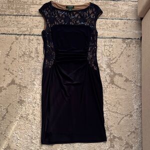 Lauren Ralph Lauren Navy Lace Midi Dress